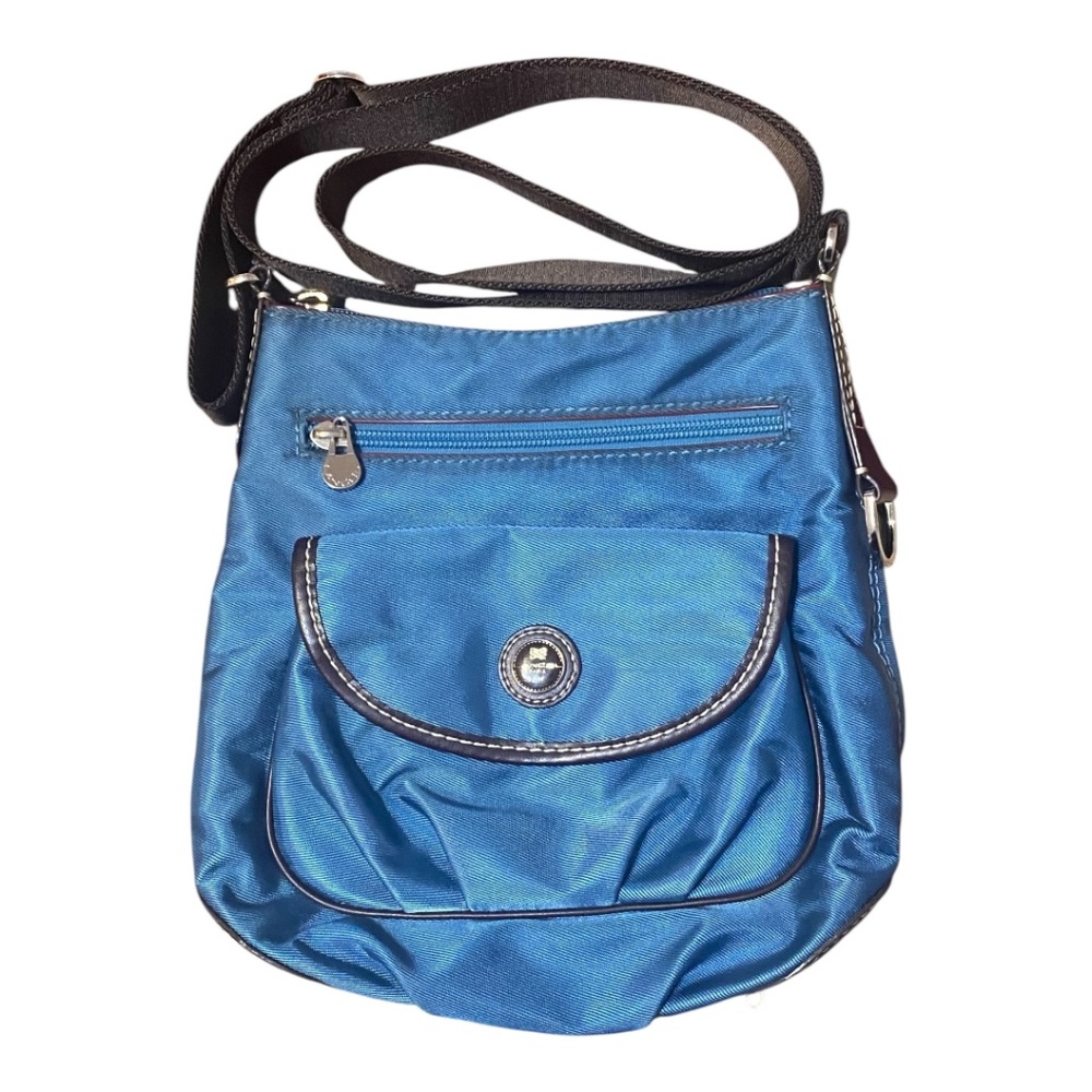 Lancel nylon crossbody. 90s. Teal & brown